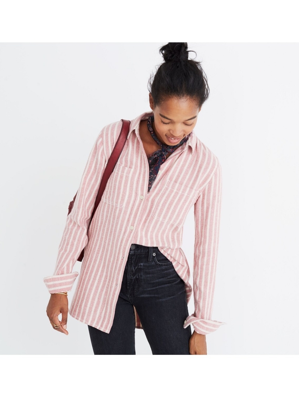 Madewell Flannel Classic Ex-Boyfriend Shirt in Craig Stripe sparkling rose